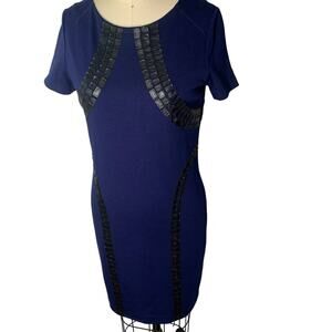 Cluny Navy Pencil Dress with Faux Leather Accents